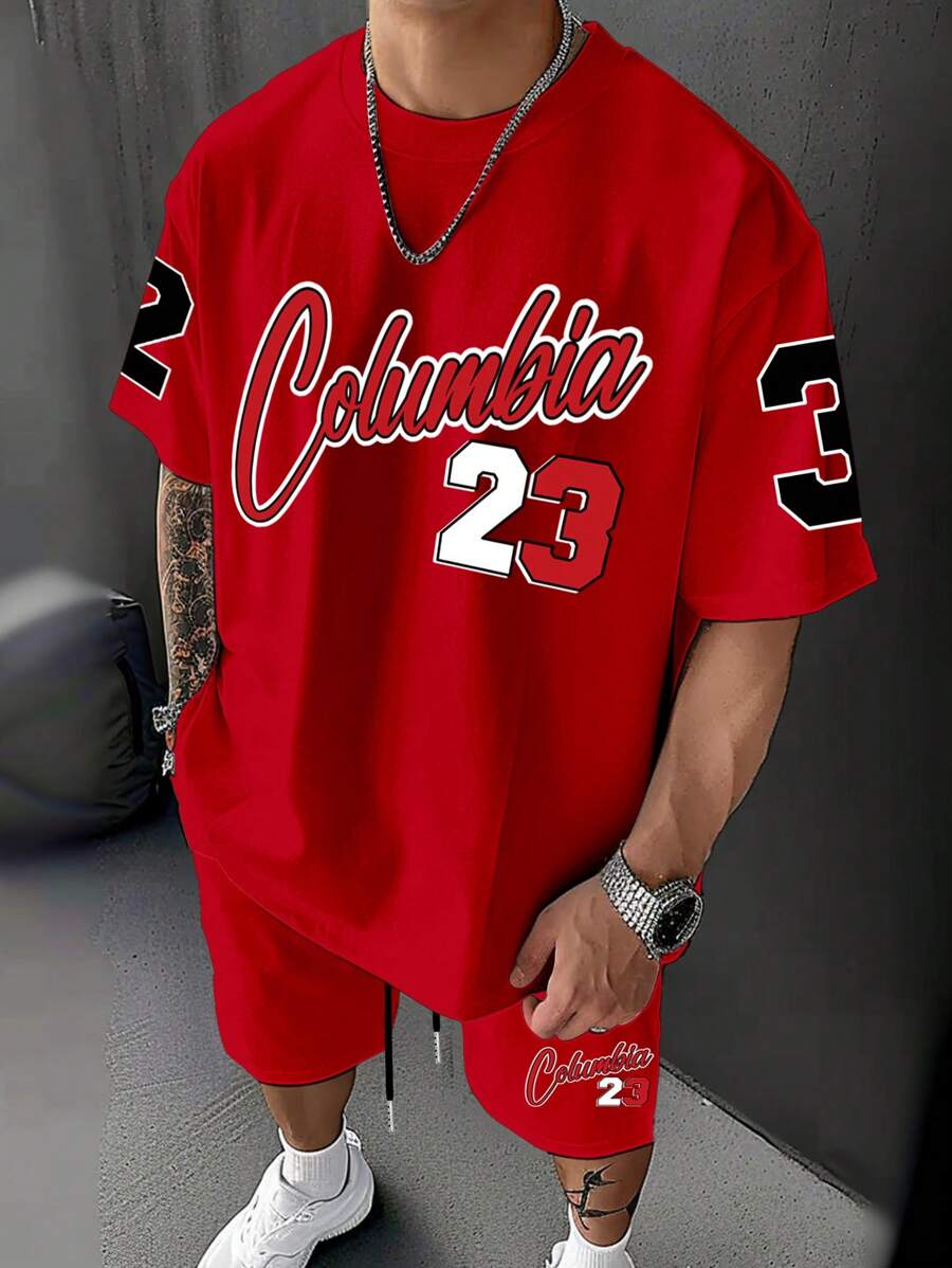 Aesthetic Post 男士簡約印花圓領短袖T恤和短褲套裝，2件組