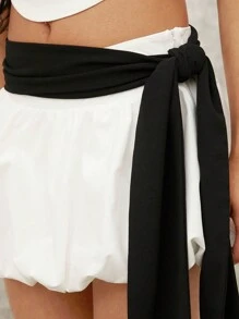 SHEIN BAE Minifalda de mujer con cintura con cordón, blanca y pura, sin mangas, con forma de capullo y burbujas, para otoño, conjuntos de mujer, falda blanca y negra, minifalda, falda blanca, blusas para salir