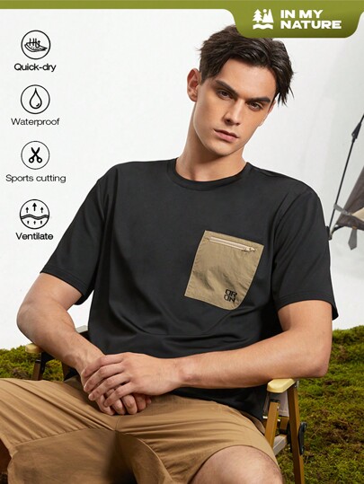 In My Nature Camiseta de Esportes Casuais para Homens com Manga Curta e Design de Zíper com Bloco de Cores para Ambientes Externos