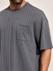 Manfinity RSRT Men's Plain And Simple Daily Wear Short Sleeve T-Shirt And Shorts Set - Grey - View 3