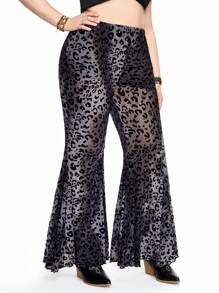 ROMWE 大小碼加厚綿絨月亮蝙蝠印花哥特風寬腿褲 - 彩色 - 查看 6