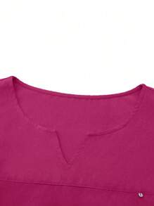 SHEIN TaskFit 大码纯色 V 领短袖上衣，带口袋和抽绳裤，女式手术服套装 - 紫色 - 查看 7