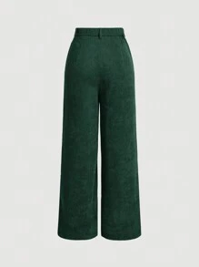 SHEIN MOD Women's Casual Solid Color Straight Corduroy Pants, Back To School Clothes, Work, Brunch, School Clothes, Teacher Pants, 70s Outfit, Dress Pants, Western Pants, Ladies Late Fall Casual Button, Pocket, Zipper High Waist Straight Leg Long Dark Green Regular Fit Women Pants, Casual Daily Wear