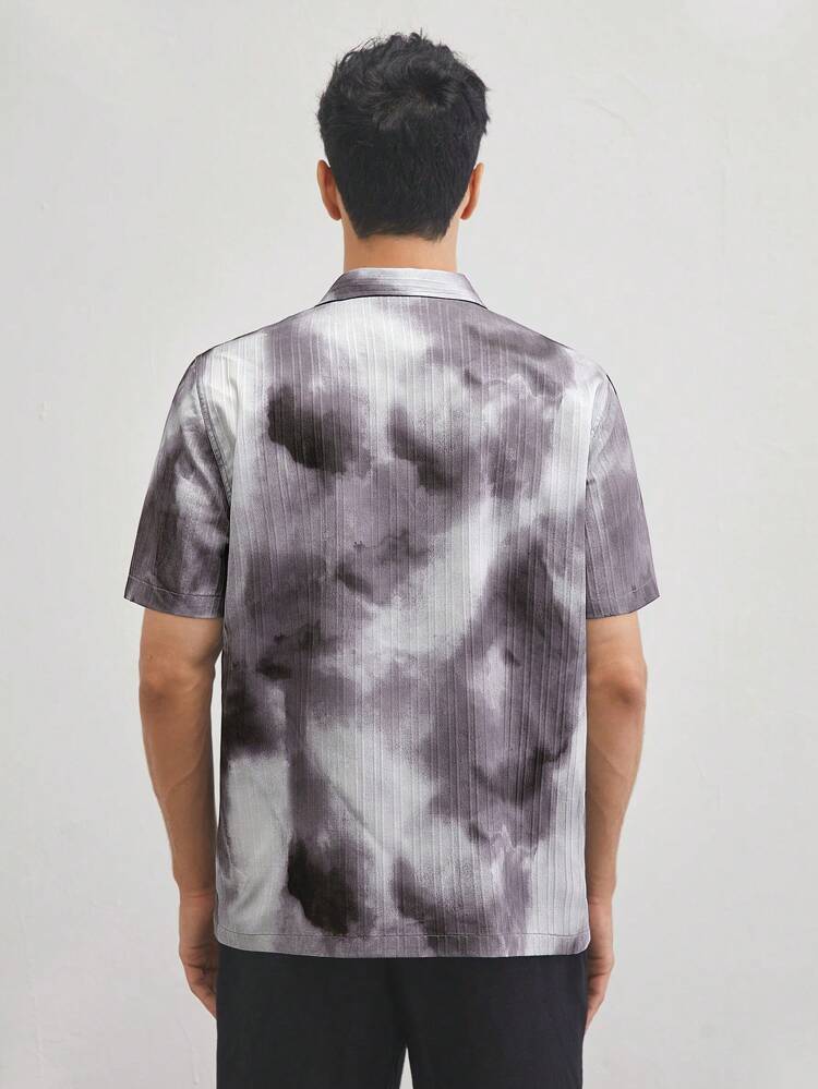 メンズ カジュアルウォッシュ加工グラデーション染め シャツ、ターンダウンカラー、半袖