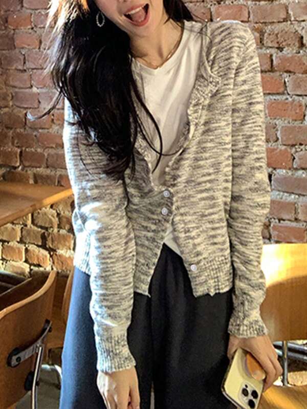 Casaco Casual Minimalista de Gola Redonda de Botão Único Relaxado