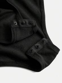 SHEIN 少女優雅黑色透明針織網眼連身衣 - 黑色 - 查看 5