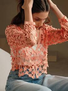 Anewsta Floral Commuter Hand Hook Shirt, Open Front - Pink - View 7