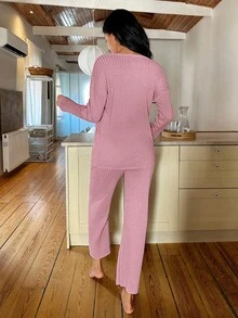 RueChic Letter Graphic Rib-knit Lounge Set