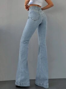 EURMUSE Slim Fit Flared Jeans - Baby Blue - View 2