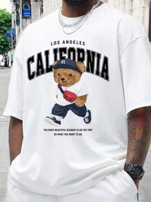 Manfinity Joysei 大码男式白色针织圆领趣味图案短袖 T 恤，男友礼物，适合外出 - 白色 - 查看 2