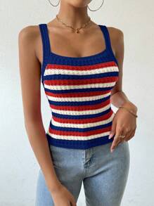 Breezaya Women's Colorful Striped & Printed Knitted Tank Top With Wide Straps - Multicolor - View 5