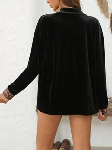 SHEIN VCAY Women's Vintage Style Printed Simple Daily Long Sleeve Jacket