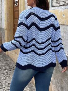SHEIN LUNE Plus Size Round Neck Color-Block Casual Daily Wear Sweater Pullover
