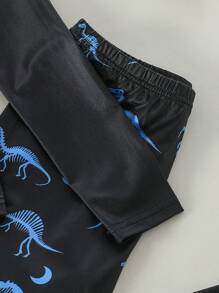 Tween Boys Snug Fit Dinosaur Print Glow-In-The-Dark Long Sleeve Top And Pants 2pcs Pajama Set