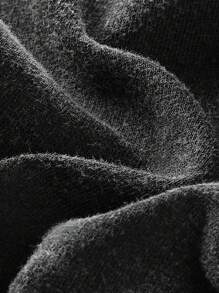 SHEIN EZwear Ladies' Solid Acid Washed Look Vintage Drawstring Detail Super Crop Hoodie - Black - View 11