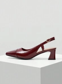 MOTF PREMIUM WOMEN SQUARE TOE CHUNKY HEEL BACKLESS HIGH HEEL SHOES, PARTY FALL BURGUNDY HEELS, FOR NEW YEAR HOLIDAY, VALENTINES - Burgundy - View 2