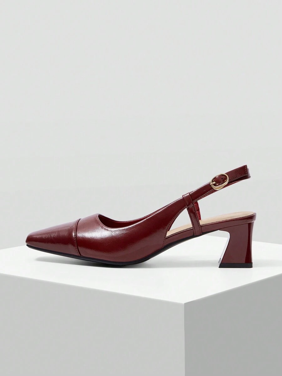 MOTF PREMIUM WOMEN SQUARE TOE CHUNKY HEEL BACKLESS HIGH HEEL SHOES, PARTY FALL BURGUNDY HEELS, FOR NEW YEAR HOLIDAY, VALENTINES - Burgundy - View 2