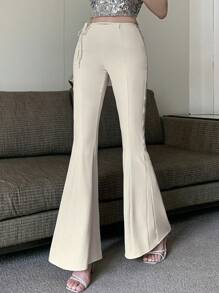 DAZY 女式纯色优雅喇叭裤夏季、秋季服装 - 白色 - 查看 9