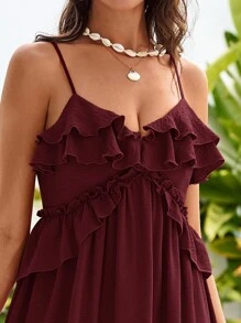 SHEIN VCAY Trang phục đi nghỉ của phụ nữ - Màu Đỏ Sâu - Xem 3