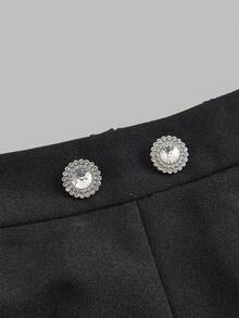 SHEIN Privé Falda pantalón negra de mujer con contraste de colores y cintura alta acampanada - Blanco y Negro - Ver 4