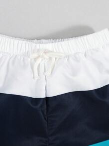 SHEIN Tween Boy Swim Shorts With Woven Pattern, Casual Style - White - View 3