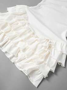 INAWLY 女性芭蕾風格露背鈎花褶皺蛋糕裙 - 白色 - 查看 3