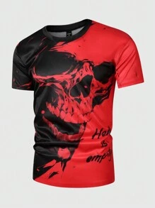 Manfinity LEGND 男士圆领骷髅印花休闲夏季短袖T恤，万圣节服装 - 彩色 - 查看 4