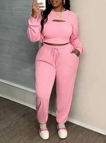 Slaydiva Bộ đồ vest không tay cơ bản thường ngày cỡ lớn, quần dài và áo len cardigan ngắn màu hồng, đầu thu/đông, có chân - Màu Hồng baby - Xem 1