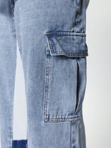 ROMWE MEN Men's Patchwork Color Block Flared Leg Street Casual Cargo Jeans Pants, School - Blue - View 5