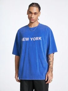 Manfinity NXTstreet Men's Loose Fit Short Sleeve Acid-Washed Knit T-Shirt - Blue - View 4