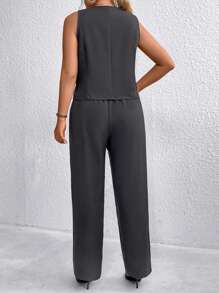 SHEIN Clasi Chaleco de mujer de talla grande abotonado y sin mangas y pantalones de traje para el verano