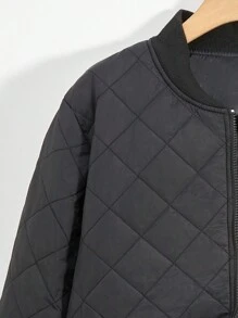 SHEIN 青少年男孩纯色简约风格日常休闲黑色棉服外套 - 黑色 - 查看 3