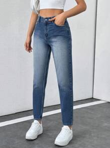 SHEIN Cottnline HIGH WAIST SLIM STRAIGHT CUT CROPPED JEAN - Light Wash - View 4