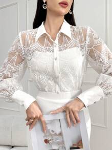 Modelyn Conjunto de Top de Manga Comprida e Saia Simples diárias, cor sólida, para Mulheres - Branco - Visão 3