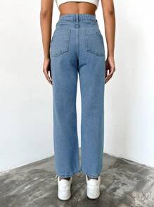 SHEIN Cottnline High Waist Straight Leg Jeans - Medium Wash - View 2