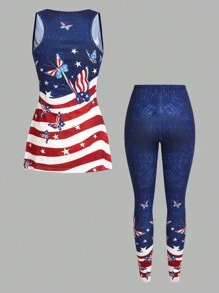 SHEIN Unity Women's Sleeveless Printed Top & Long Pants Set, Simple Daily Outfit
