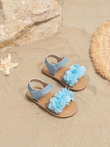 Kids' Blue Fashionable And Cute Flower Decorated Sandals - Blue - View 4