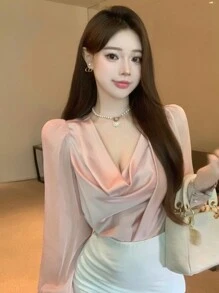 DAZY 女士粉色长袖衬衫礼服，适合派对、情人节、返校季、秋季女装 - 粉色 - 查看 6