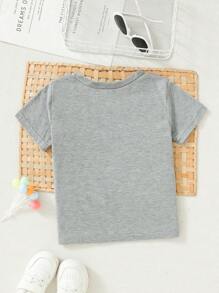 Young Boy Summer Casual Short Sleeve T-Shirt With English Slogan And Boxing Print - Grey - View 2