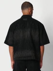 SUMWON 火焰刺绣宽松牛仔衬衫 - 黑色 - 查看 2