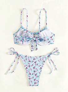 Swim Mod Bộ Bikini In Hoa Khung Thép Đi Biển Mùa Hè Cho Nữ Với Chi Tiết Nút Thắt Và Dây Đeo Spaghetti Có Thể Điều Chỉnh, In Ngẫu Nhiên - Nhiều màu - Xem 6