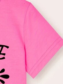 Áo thun ngắn tay thường ngày thời trang dành cho bé gái có in khẩu hiệu chữ đầy màu sắc, mùa hè - Màu Hồng Tươi - Xem 6