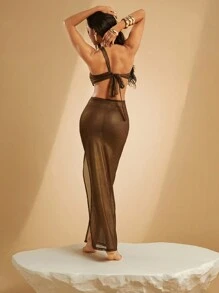 SHEIN Unity Women's Asymetrical Sheer Dress - Brown - View 3