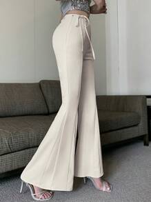 DAZY 女式纯色优雅喇叭裤夏季、秋季服装 - 白色 - 查看 4