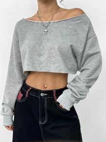 StreetHx Sudadera corta casual y sexy con hombros descubiertos, Top de manga larga