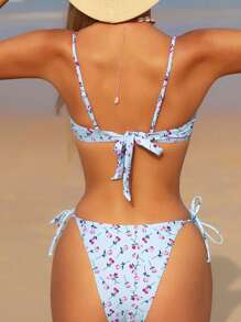 Swim Mod Bộ Bikini In Hoa Khung Thép Đi Biển Mùa Hè Cho Nữ Với Chi Tiết Nút Thắt Và Dây Đeo Spaghetti Có Thể Điều Chỉnh, In Ngẫu Nhiên - Nhiều màu - Xem 3
