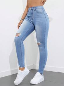 Flexra 有口袋的劃痕修身牛仔褲 - 淺色水洗藍 - 查看 4