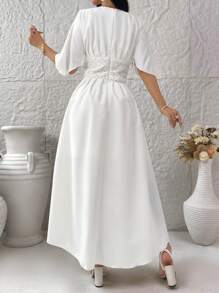 Modelyn Vestidos largos de noche unicolor y cuello en V sencillo para uso diario de damas - Blanco - Ver 2