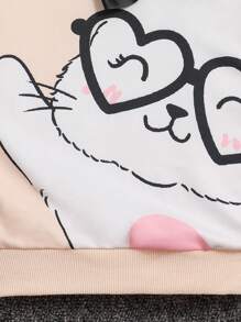 SHEIN Leap Crew Young Girls' Cute Rabbit Polka Dots Pattern Bow Detail Round Neck Loose Drop Shoulder Sweatshirt,In Fall/Winter - Apricot - View 3