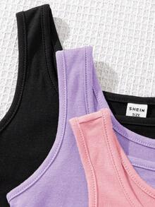 SHEIN 针织纯色露脐上衣和连体短裤休闲套装，适合青少年女孩，多件套 - 淺粉色 - 查看 6